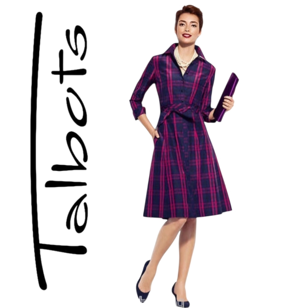 Talbots Plaid Silk Cotton Blend Self Tie Waist  Dress Size 6 Petite good cond.